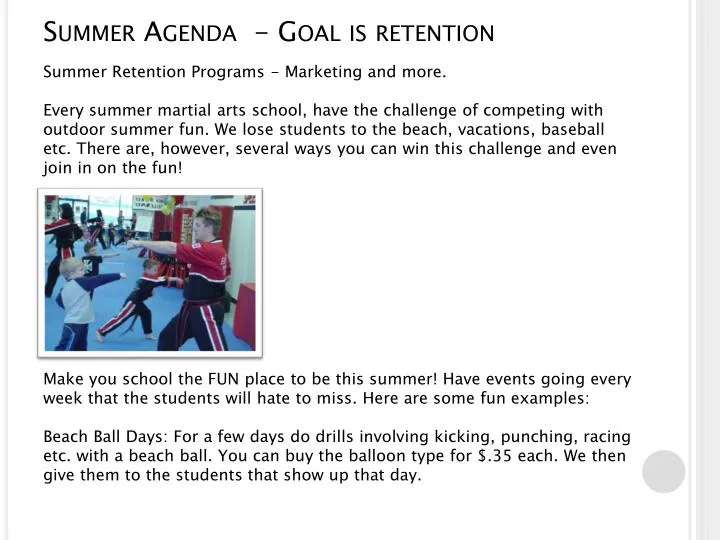 summer agenda goal is retention