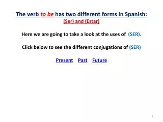 The verb to be has two different forms in Spanish : (Ser) and (Estar)