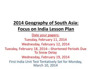 2014 Geography of South Asia: Focus on India Lesson Plan