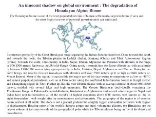 An innocent shadow on global environment : The degradation of Himalayan Alpine B iome