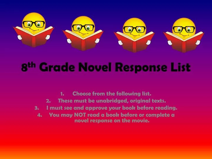 8 th grade novel response list