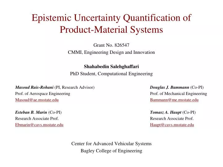 epistemic uncertainty quantification of product material systems