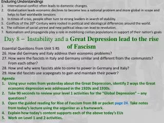 Day 8 – Instability and a Great Depression lead to the rise of Fascism