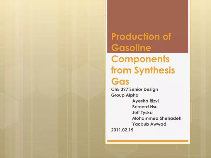 production of gasoline components from synthesis gas