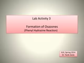Lab Activity 3 	 Formation of Osazones (Phenyl Hydrazine Reaction)
