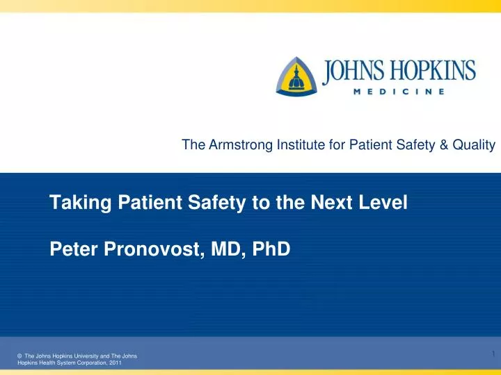 taking patient safety to the next level peter pronovost md phd