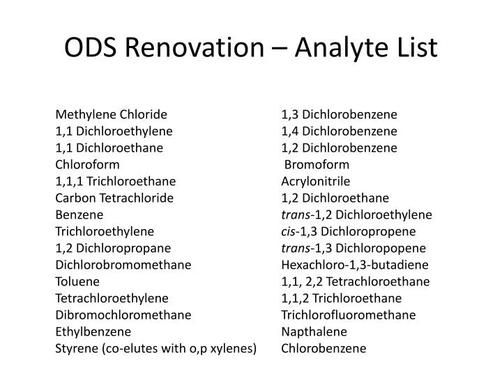 ods renovation analyte list