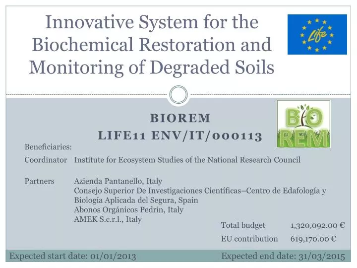 innovative system for the biochemical restoration and monitoring of degraded soils