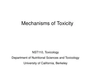 Mechanisms of Toxicity