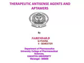 THERAPEUTIC ANTISENSE AGENTS AND APTAMERS