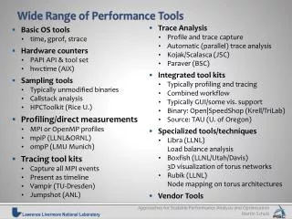 Wide Range of Performance Tools