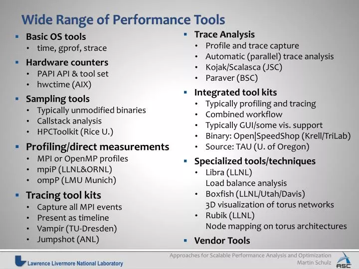 wide range of performance tools