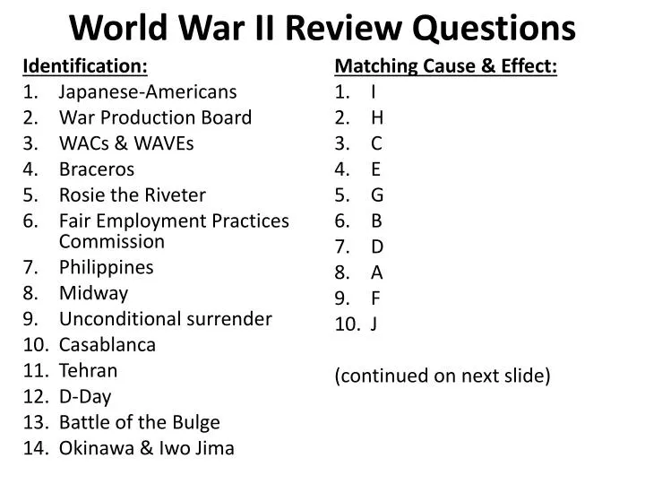 world war ii review questions