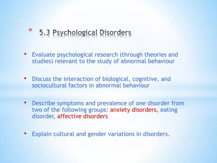 5 3 psychological disorders