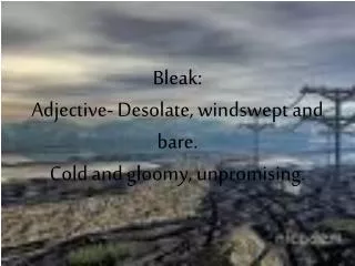 Bleak: Adjective- Desolate, windswept and bare. Cold and gloomy, unpromising.