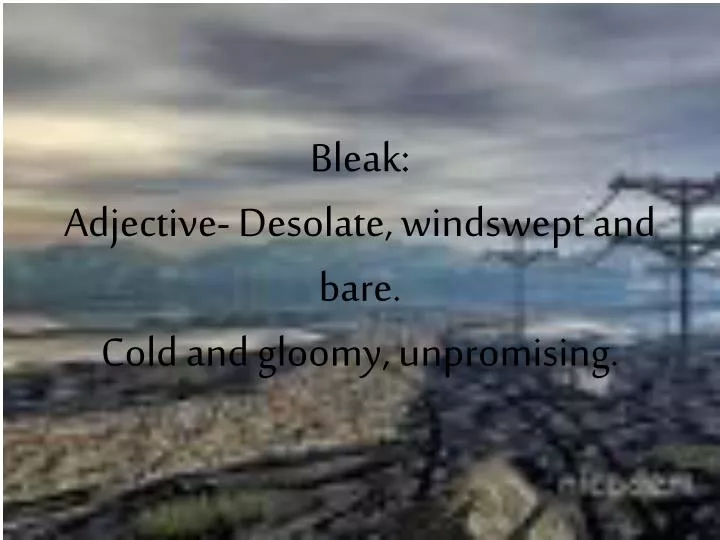 bleak adjective desolate windswept and bare cold and gloomy unpromising