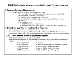 PCMH Performance Measures Incentive Payment Program Summary