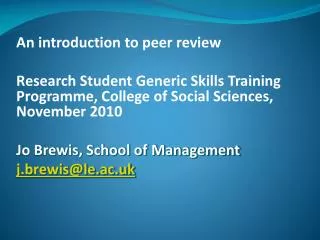 An introduction to peer review