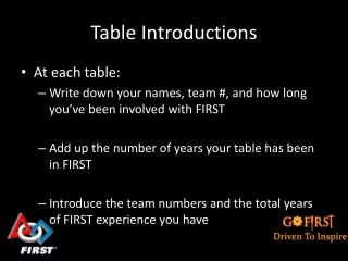 Table Introductions