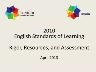 2010 English Standards of Learning Rigor, Resources, and Assessment April 2013