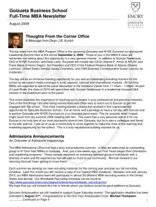 Thoughts From the Corner Office A Message from Dean J.B. Kurish