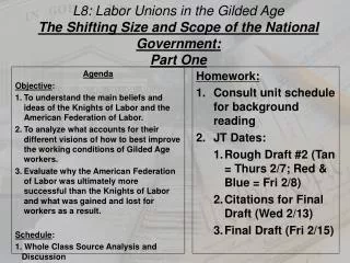 L8: Labor Unions in the Gilded Age The Shifting Size and Scope of the National Government: