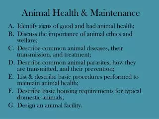 Animal Health &amp; Maintenance