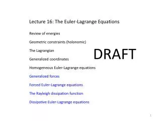 Lecture 16: The Euler-Lagrange Equations