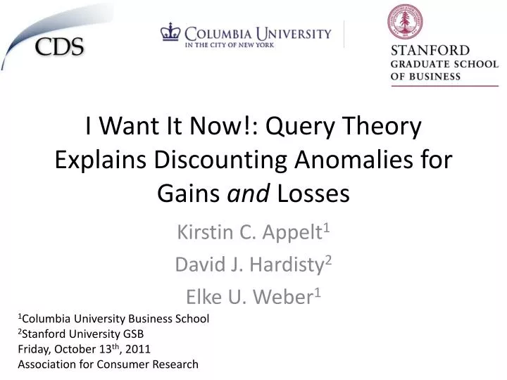i want it now query theory explains discounting anomalies for gains and losses