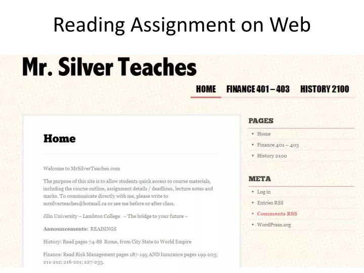 reading assignment on web