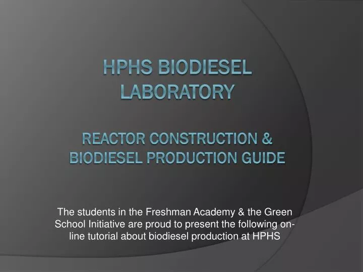 hphs biodiesel laboratory reactor construction biodiesel production guide