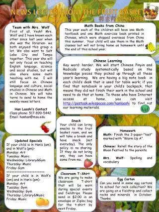 News letter from the Fruit Basket