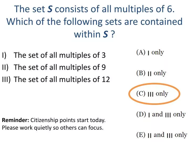 the set s consists of all multiples of 6 which of the following sets are contained within s