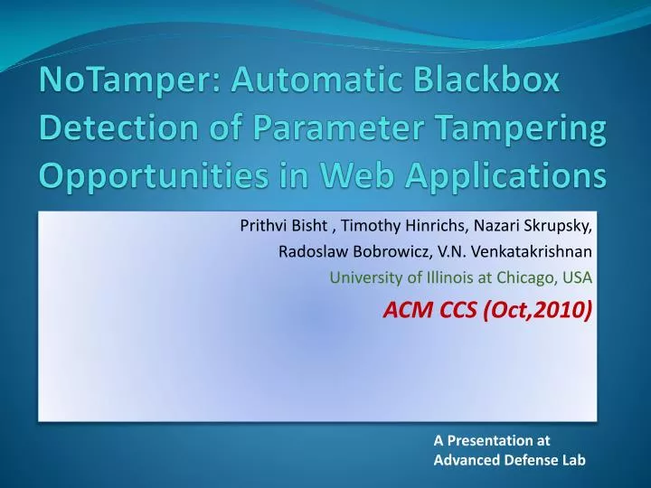 notamper automatic blackbox detection of parameter tampering opportunities in web applications