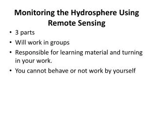 Monitoring the Hydrosphere Using Remote Sensing