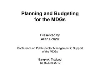 Planning and Budgeting for the MDGs