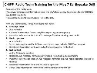 CHiPP Radio Team Training for the May 7 Earthquake Drill