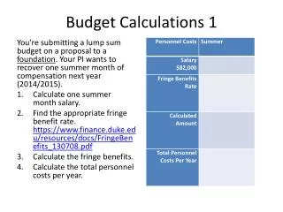 Budget Calculations 1