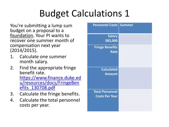 budget calculations 1