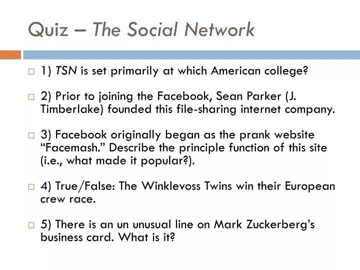 quiz the social network