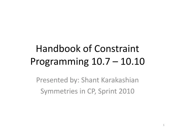 handbook of constraint programming 10 7 10 10