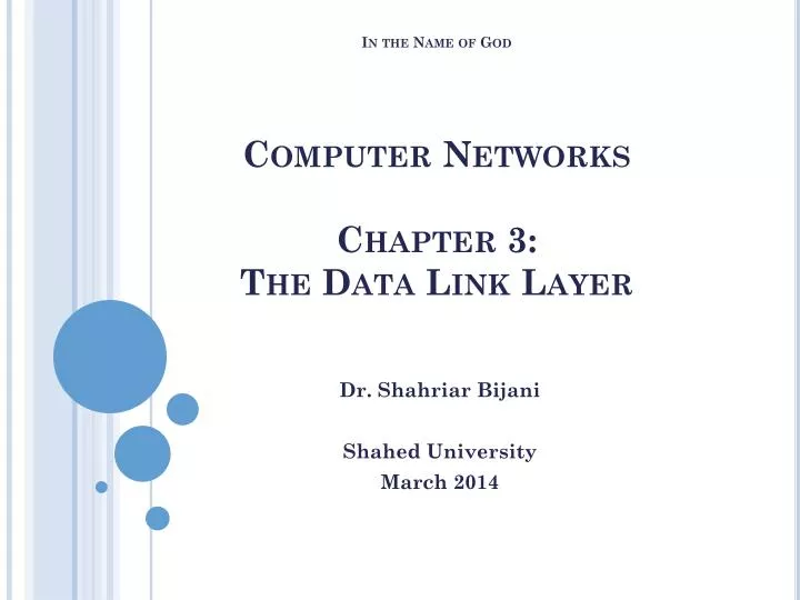in the name of god computer networks chapter 3 the data link layer
