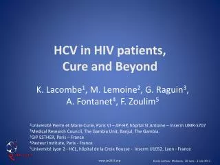 HCV in HIV patients, Cure and Beyond