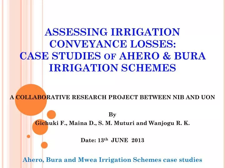 assessing irrigation conveyance losses case studies of ahero bura irrigation schemes
