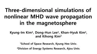 Three-dimensional simulations of nonlinear MHD wave propagation in the magnetosphere