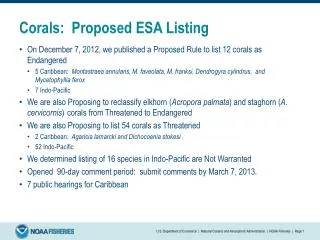 Corals: Proposed ESA Listing