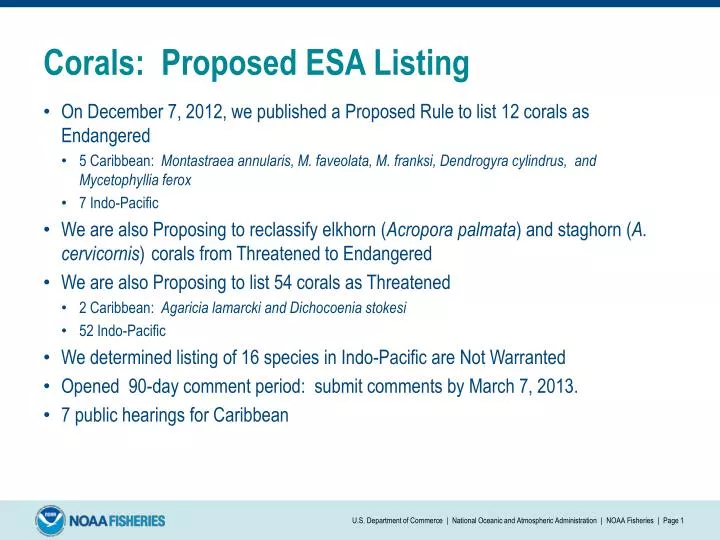 corals proposed esa listing