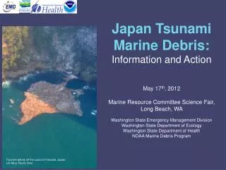 Tsunami debris off the coast of Yamada, Japan. US Navy Pacific fleet