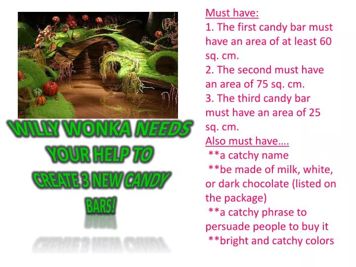 willy wonka needs your help to create 3 new candy bars