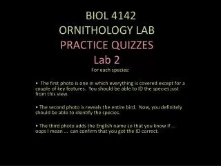 O BIOL 4142 ORNITHOLOGY LAB PRACTICE QUIZZES Lab 2
